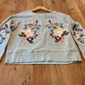 H&M Embroidered Sweatshirt light grey and pink